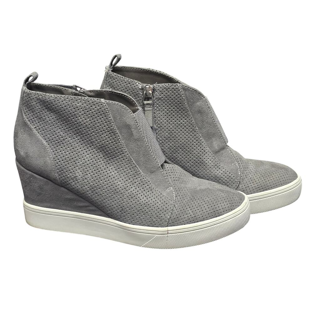 Mia Faux Suede Gray Wedge Side Zip High Top Sneakers High Heel Shoes